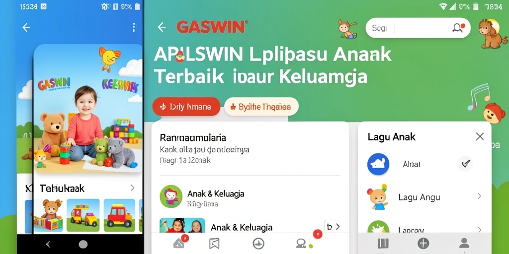 Antarmuka aplikasi GASWIN dengan lagu anak yang menyenangkan.