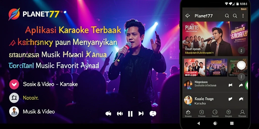 Antarmuka aplikasi Karaoke PLANET77 yang menarik dan fungsional.