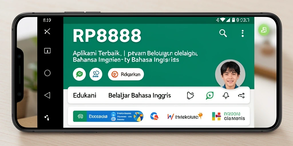 Tampilan antarmuka RP8888 dengan fitur Belajar Bahasa Inggris yang menarik.