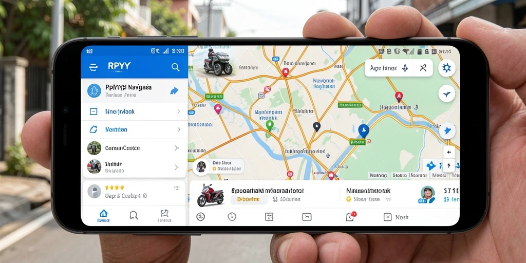 Antarmuka RPYYY menampilkan peta navigasi motor yang jelas dan informatif.
