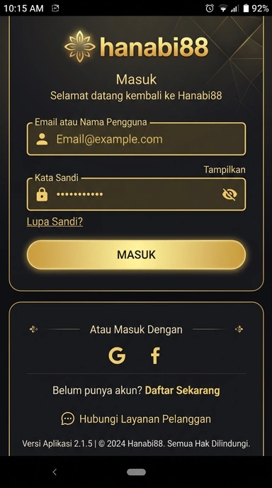 Tampilan halaman login hanabi88