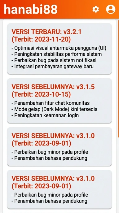 Tampilan riwayat versi hanabi88